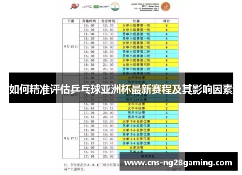 如何精准评估乒乓球亚洲杯最新赛程及其影响因素