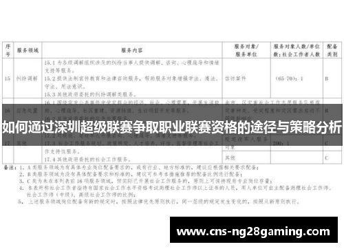 如何通过深圳超级联赛争取职业联赛资格的途径与策略分析