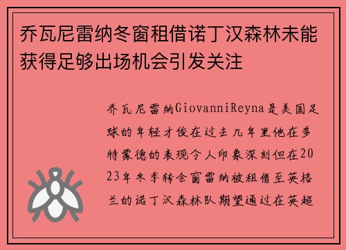乔瓦尼雷纳冬窗租借诺丁汉森林未能获得足够出场机会引发关注